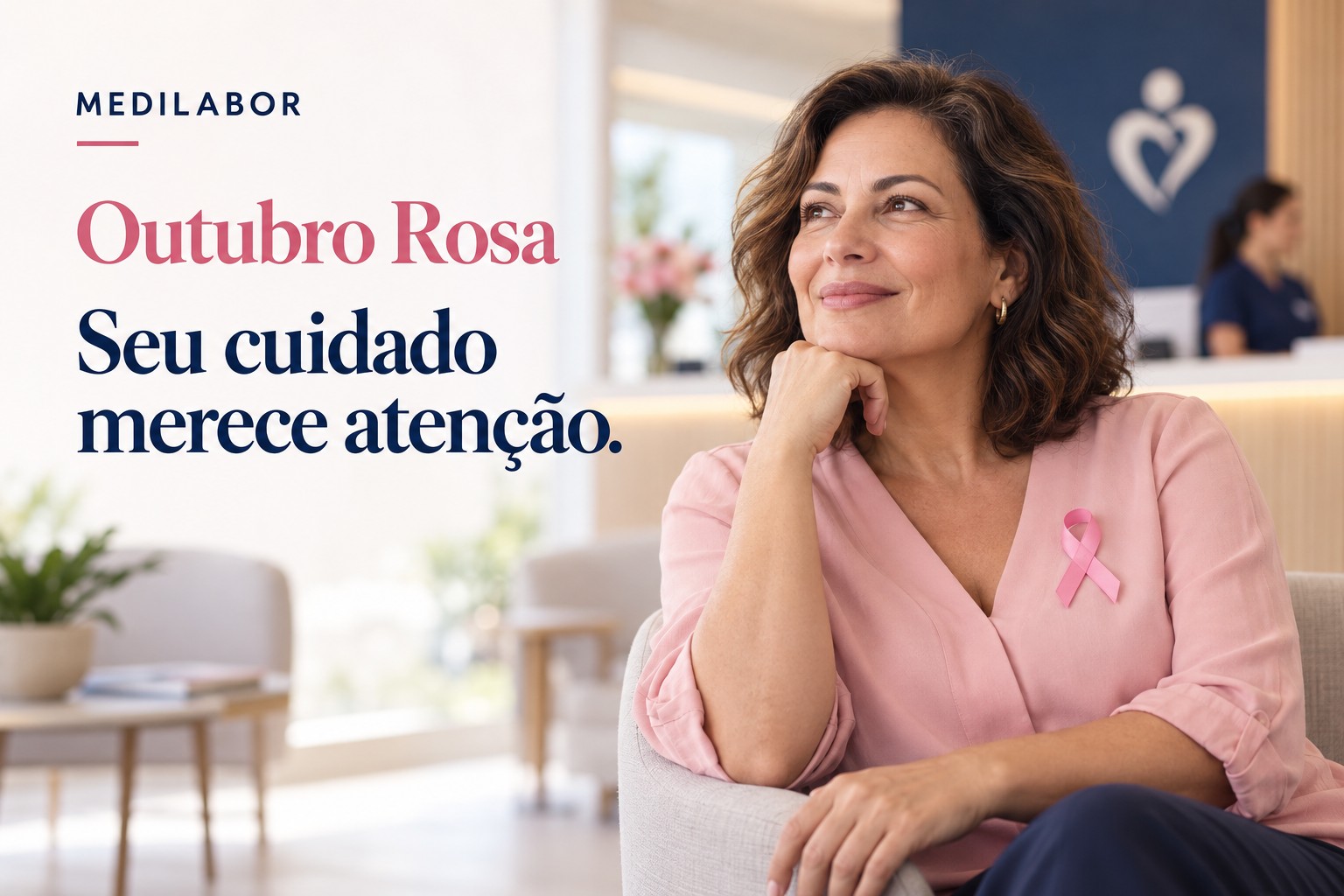 Outubro Rosa. Prevenção e cuidado merecem atenção. Conscientização e facilitação de exames. Converse com a equipe sobre a ação.